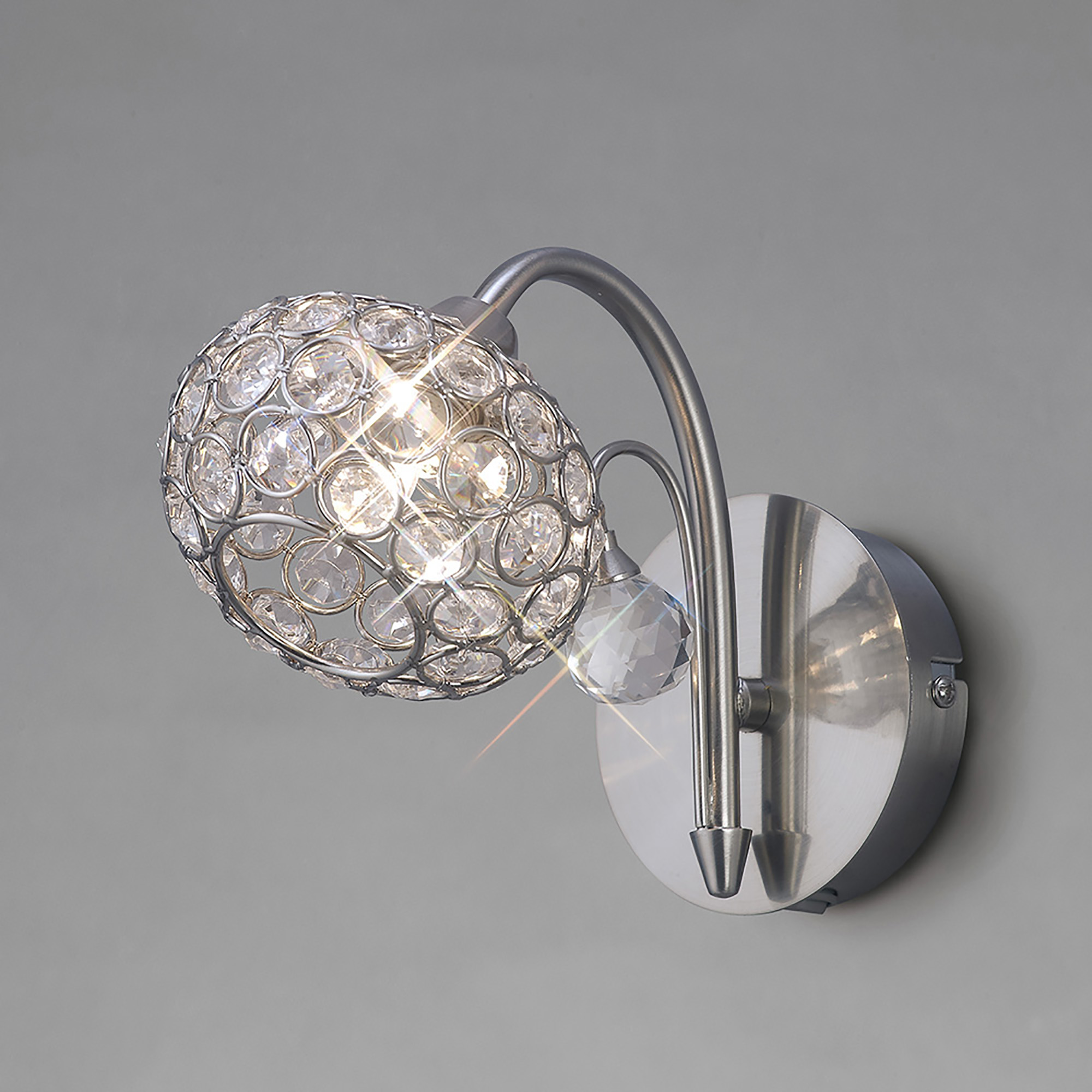 IL30931  Cara Crystal Switched Wall Lamp 1 Light Satin Nickel